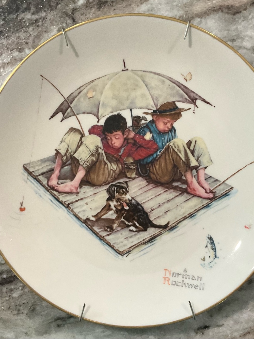 Gorham White China Decorative Plate with Gold Lettering